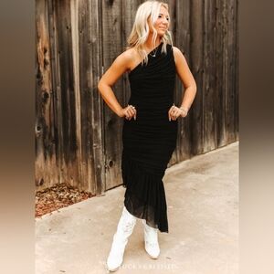 NWT Lucky & Blessed Black One-Shoulder Dress